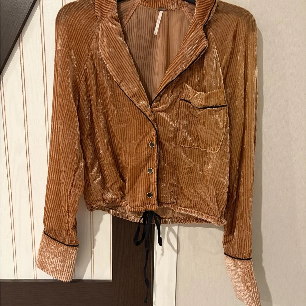 Free People Aspen Nights Velvet Blouse Size Small Button Down Long Sleeves - Picture 3 of 11